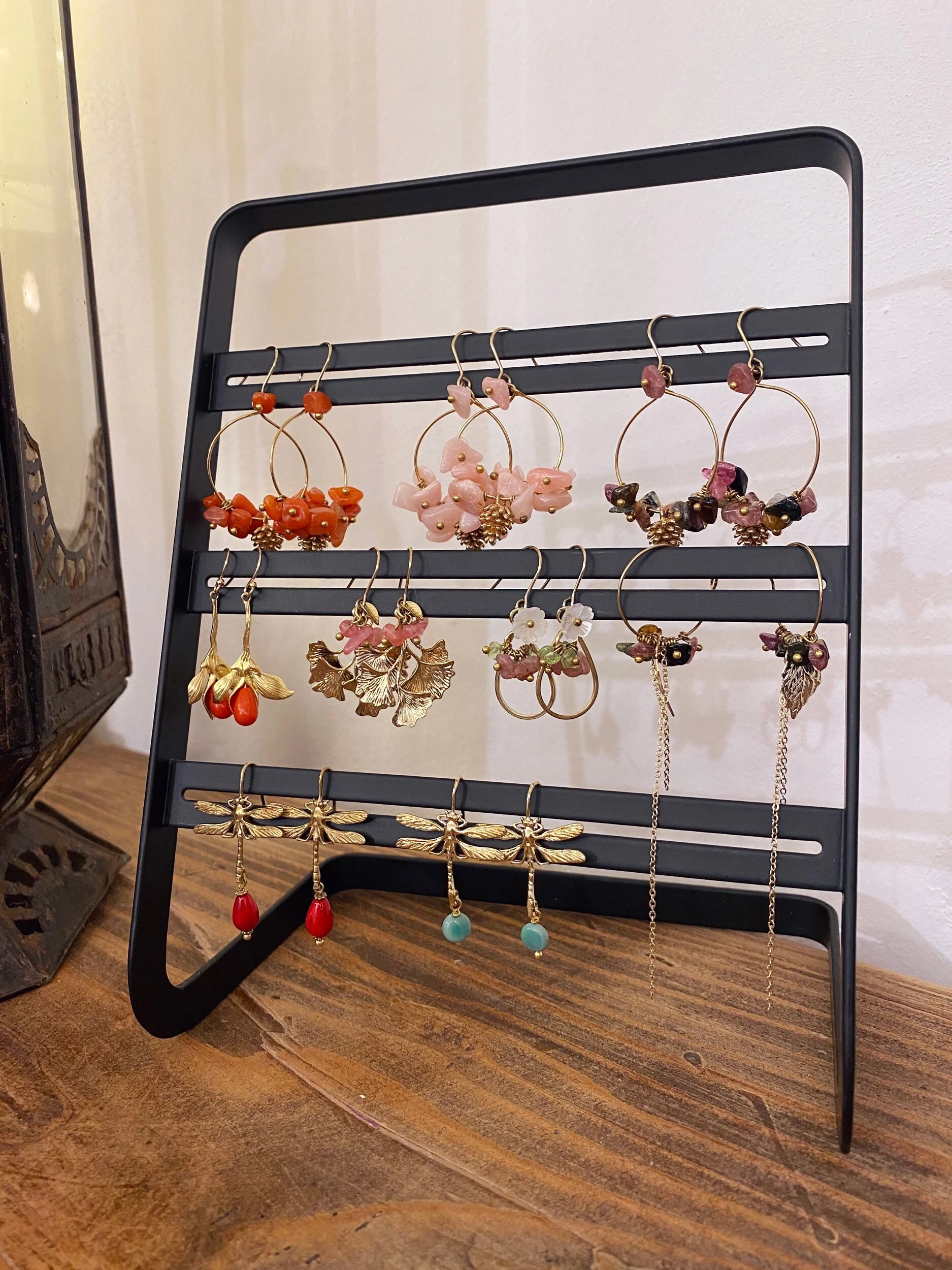 Brass earrings with nature elements