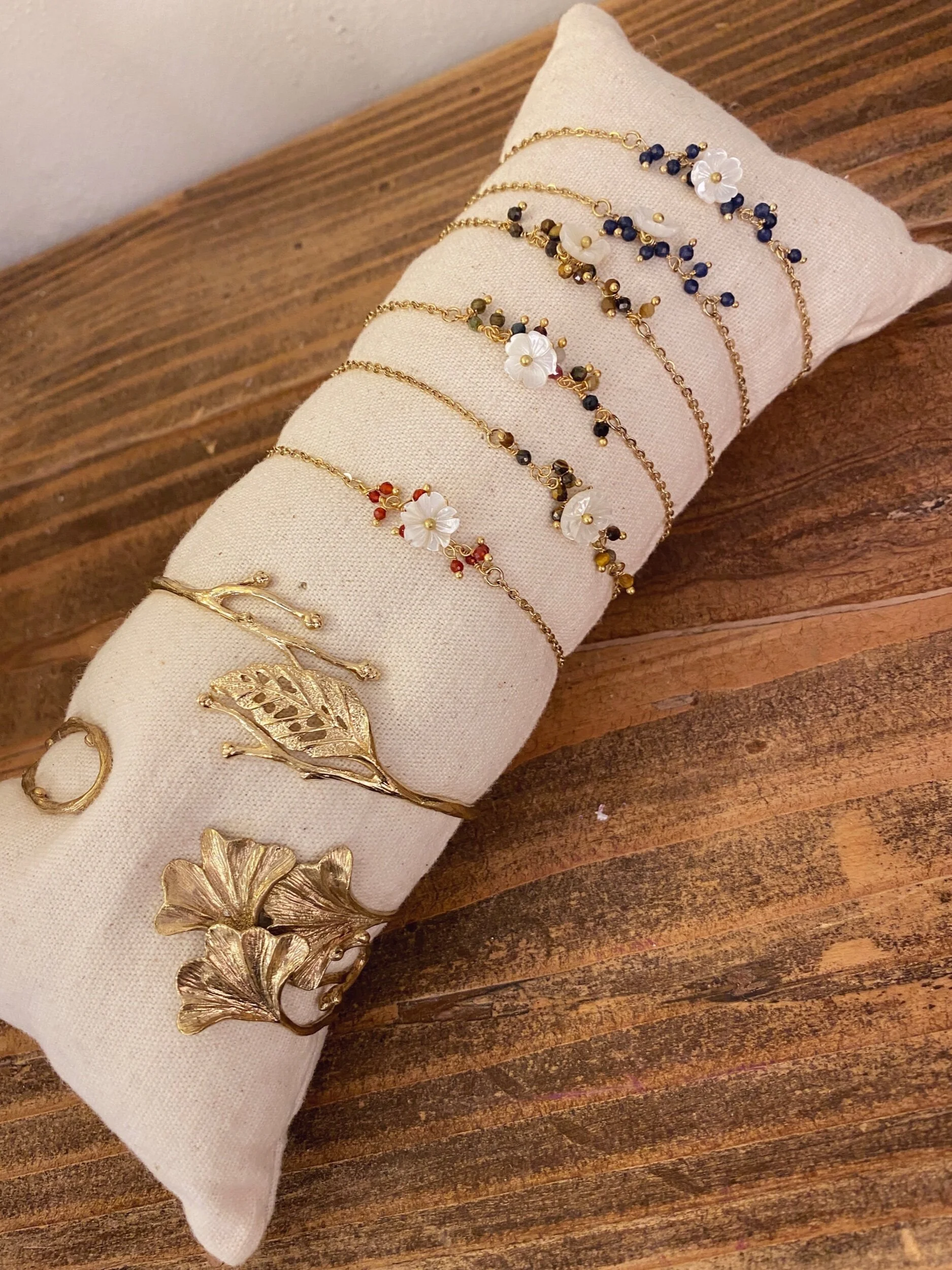 Brass bracelets with nature elements