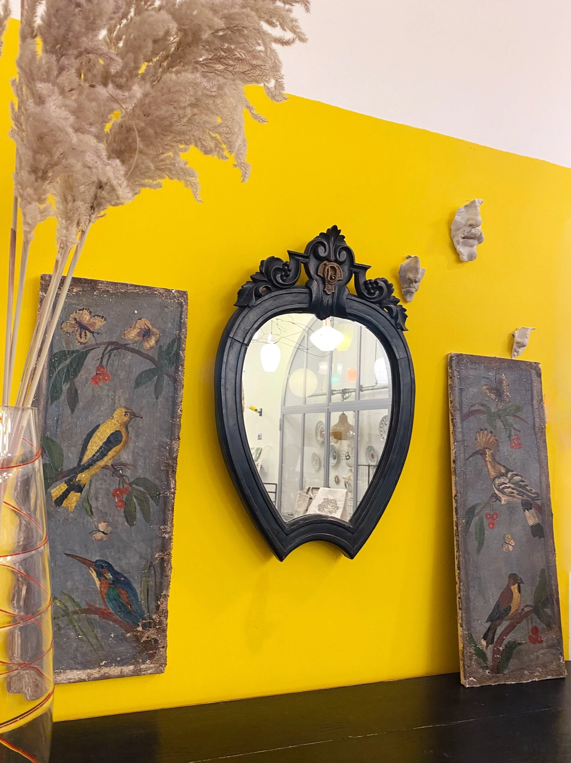 Antique oil on canvas panels - birds and flowers