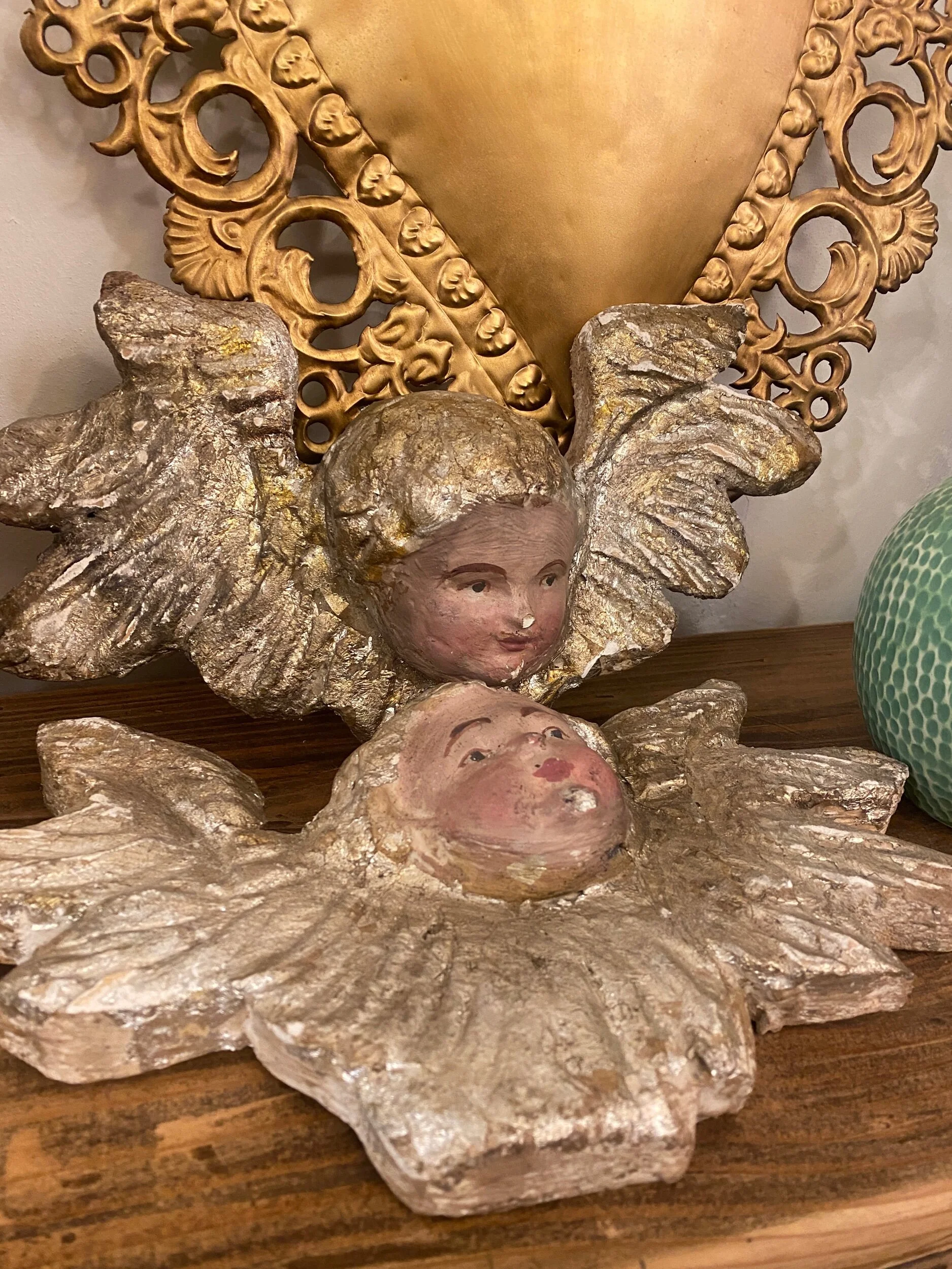 Antique wood angels