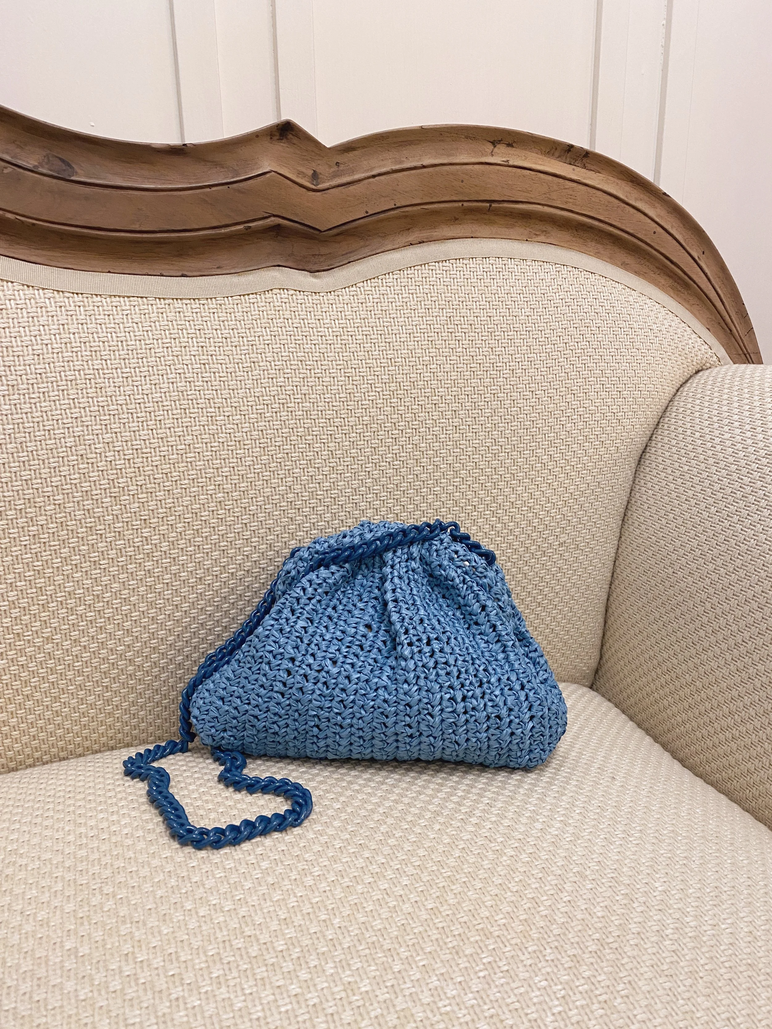 Maria La Rosa - Mini Raffia crochet Game bag - light blue