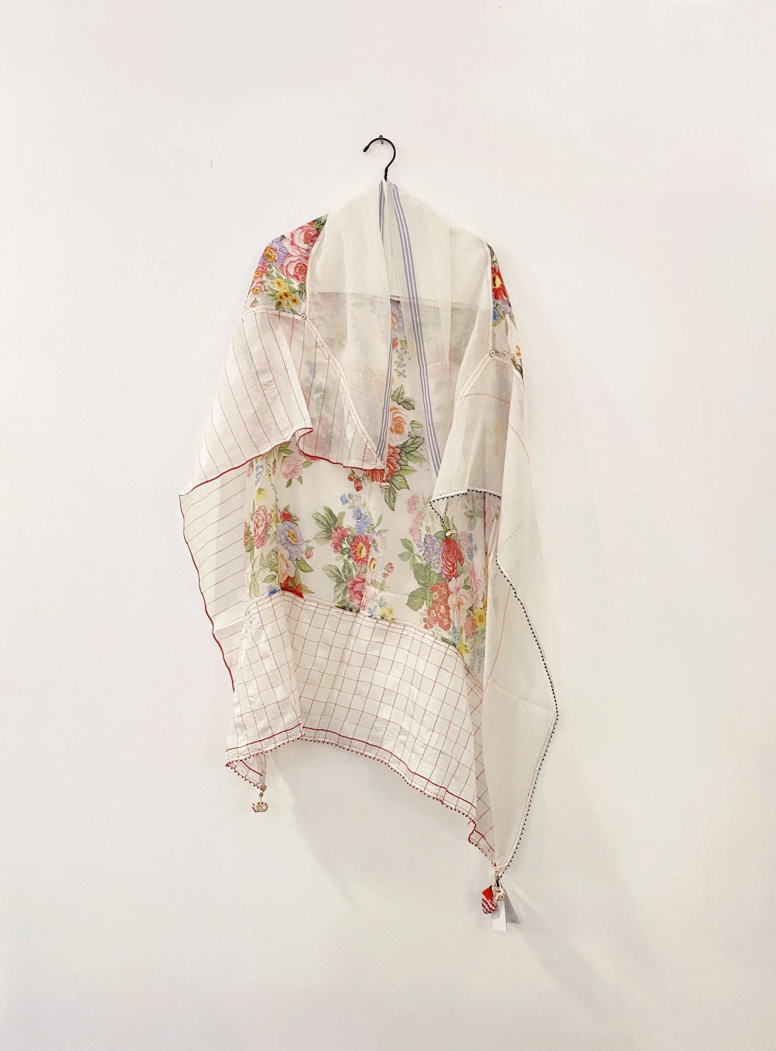 Pero - Checked and floral scarf - ivory/red