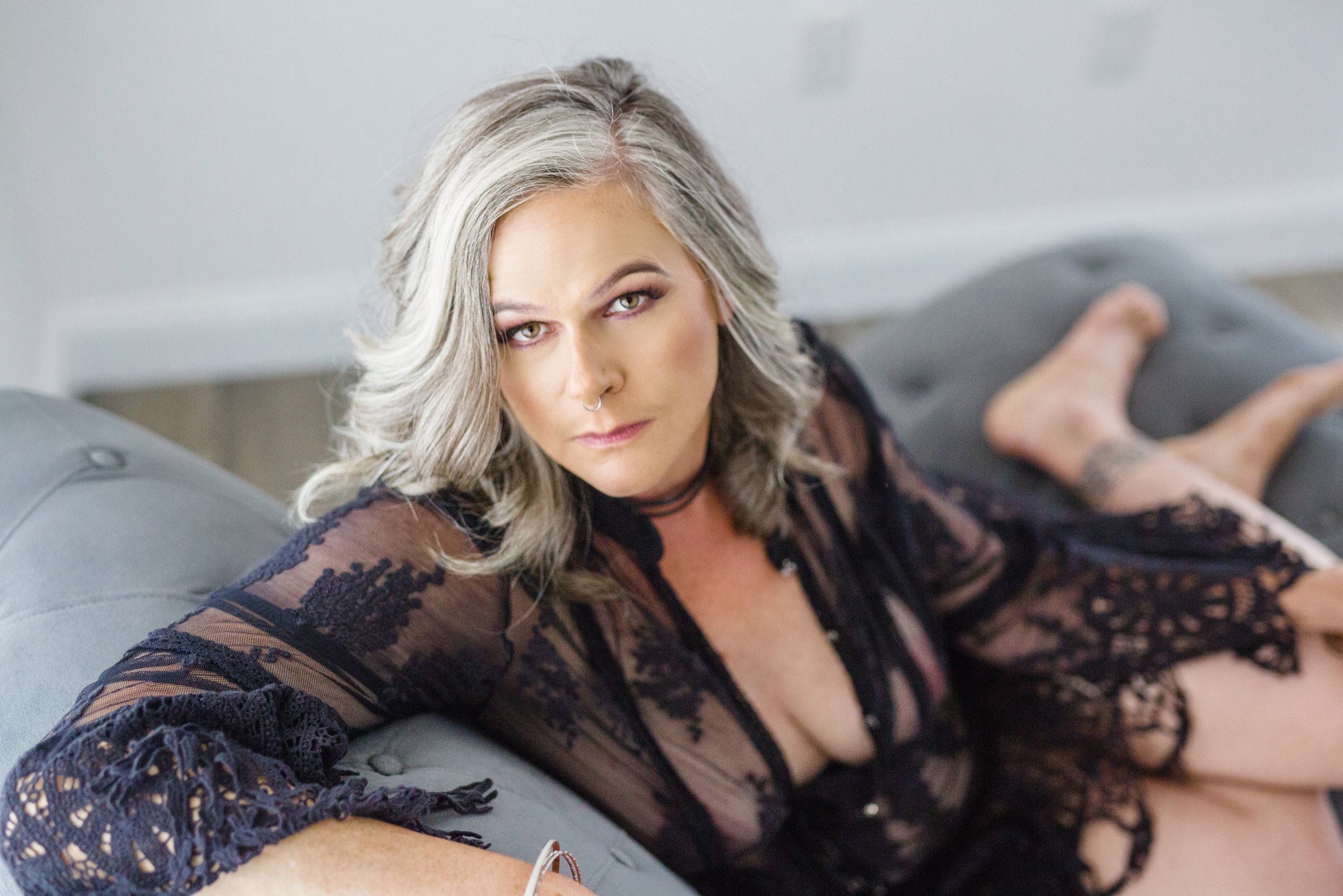 Black Lace Mature Boudoir Session