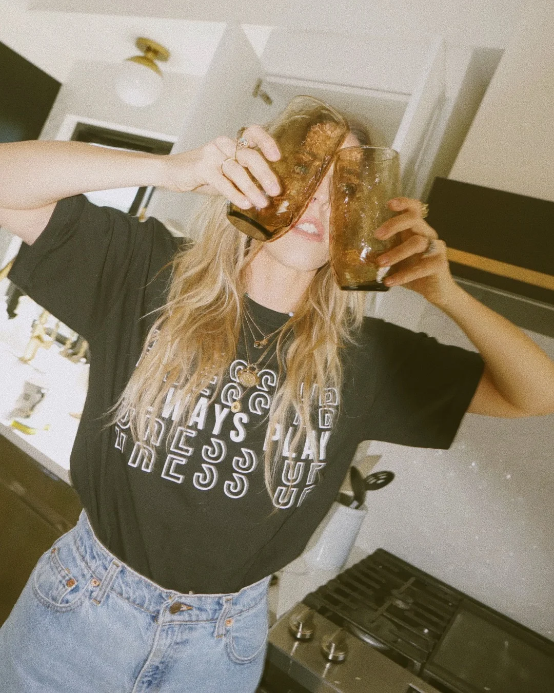 Always Play Dress Up Stacked Tee White on Black