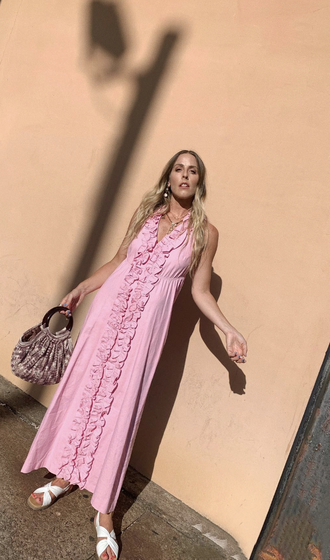 halter maxi dress pink Pink Sole Rosa Print Halter Maxi Daje Dress – SABO