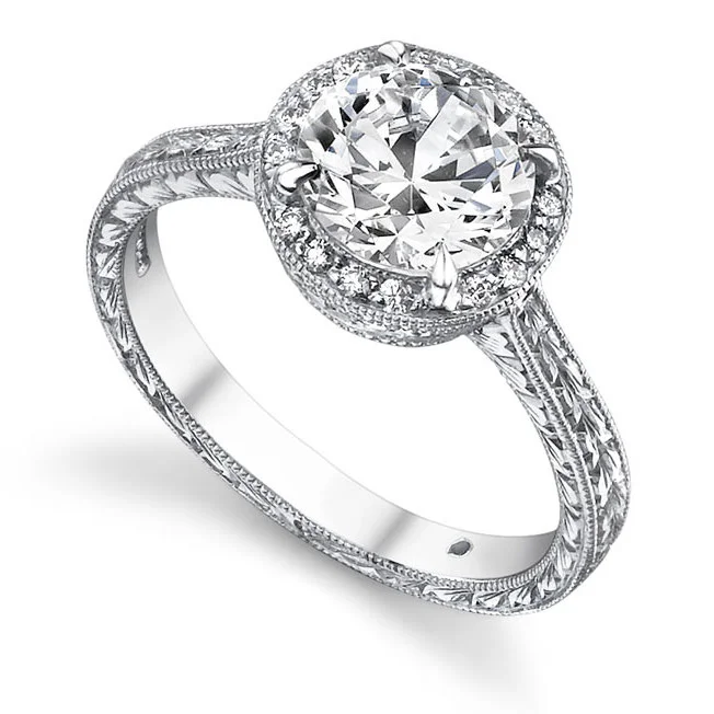 Engraved Halo Solitaire Ring