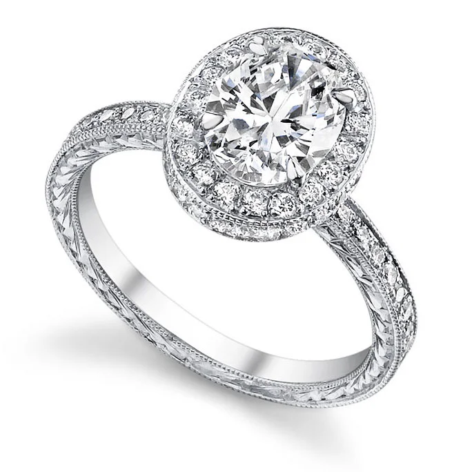 Oval Halo Engraved Solitaire Ring