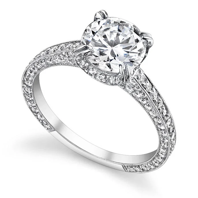 Three-Sided Pavé Solitaire Ring