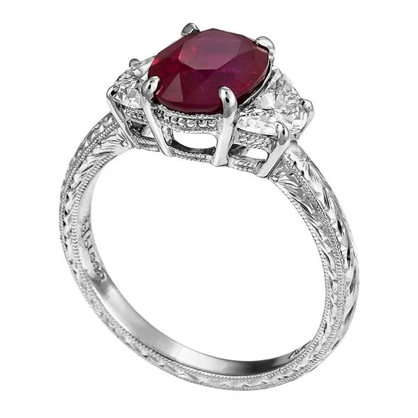 Vintage Style Ruby &amp; Half-Moon Diamond Ring