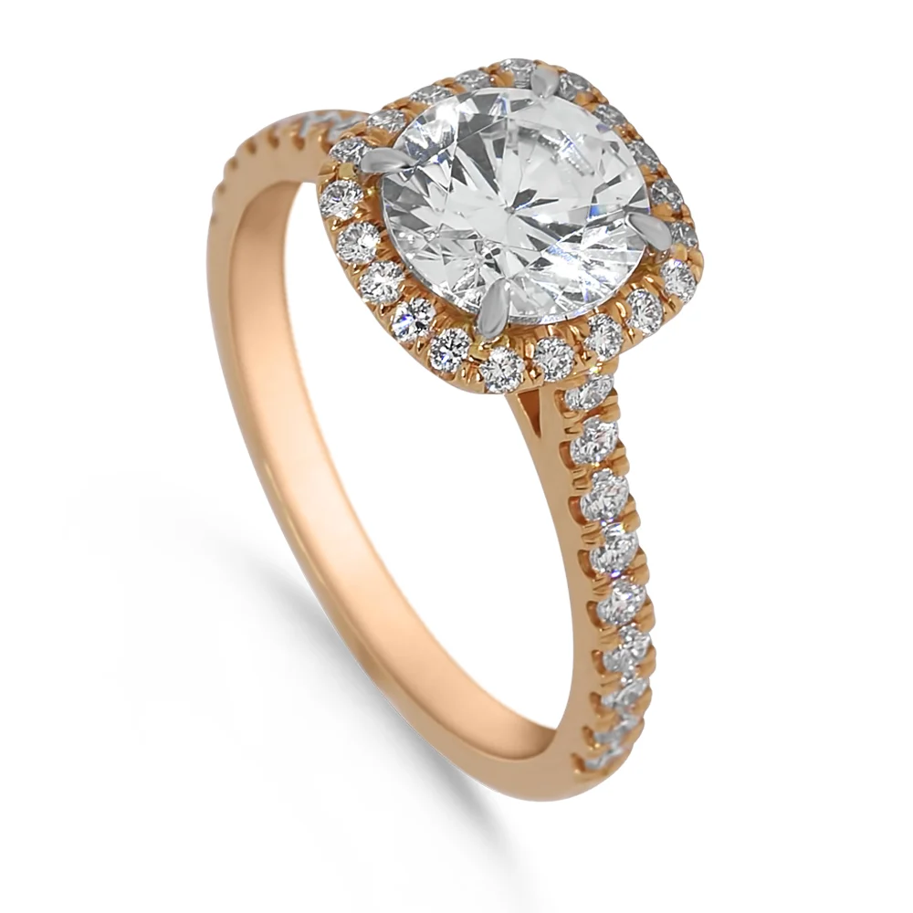 18K Rose Gold Pavé Halo Solitaire