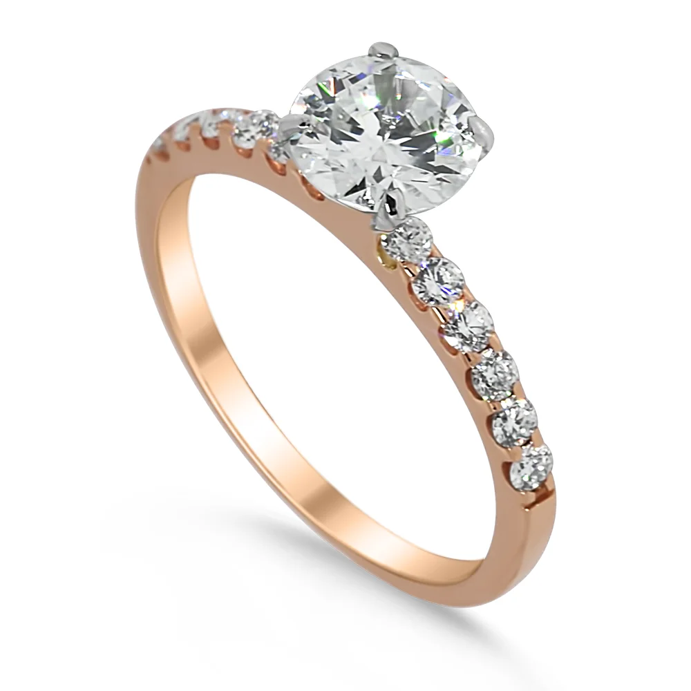 14K Rose Pavé Diamond Solitaire