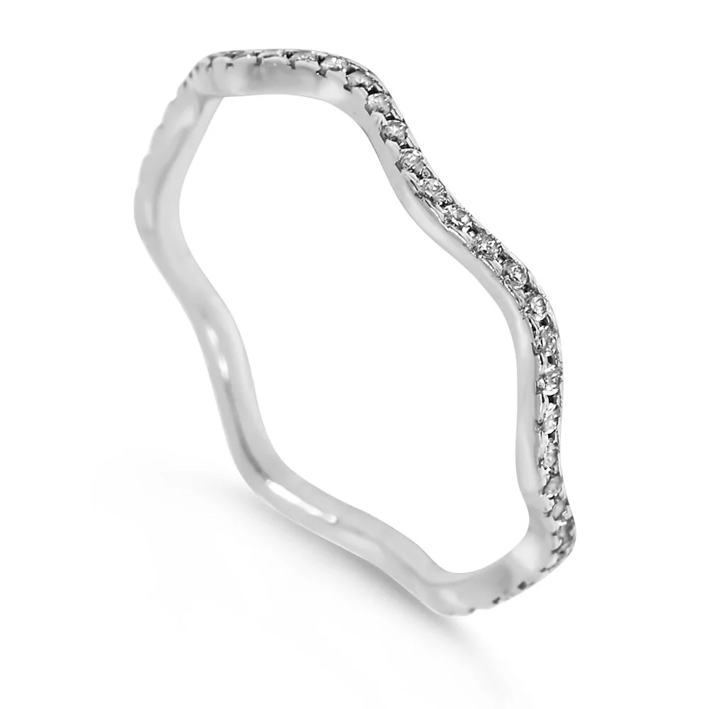 14K White Gold Wavy Diamond Band