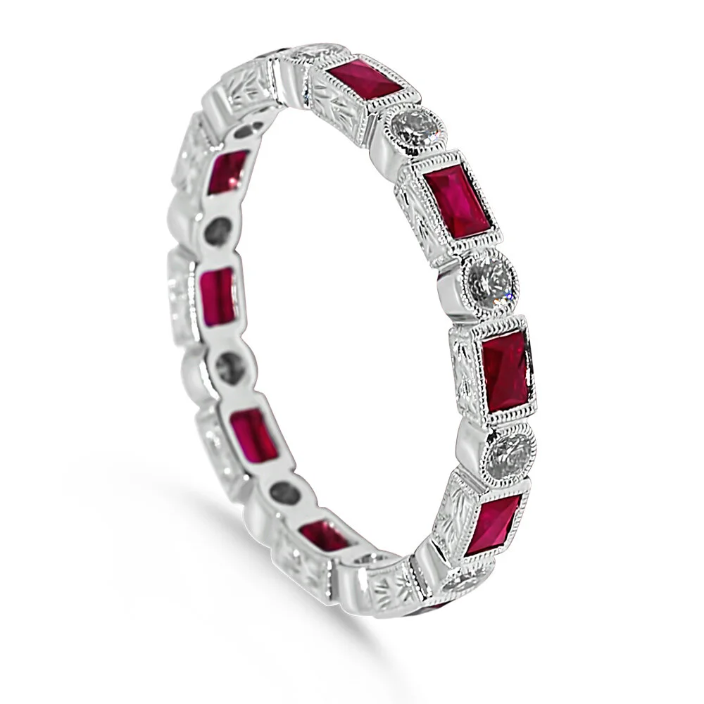 18K White Gold Diamond &amp; Ruby Band