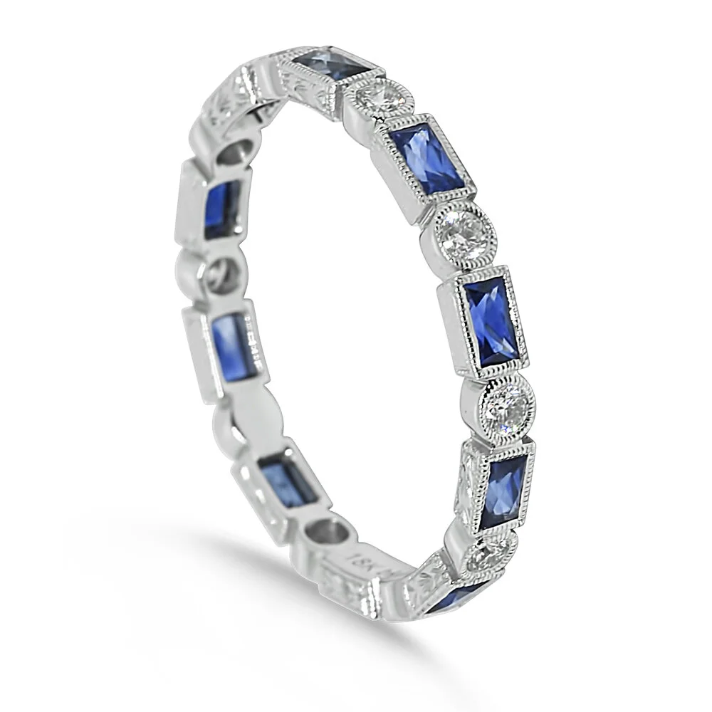 Platinum Diamond &amp; Sapphire Band
