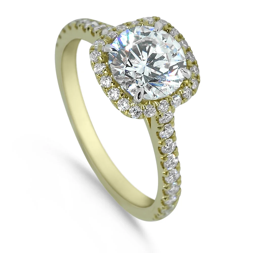 14K Yellow Pavé Halo Solitaire