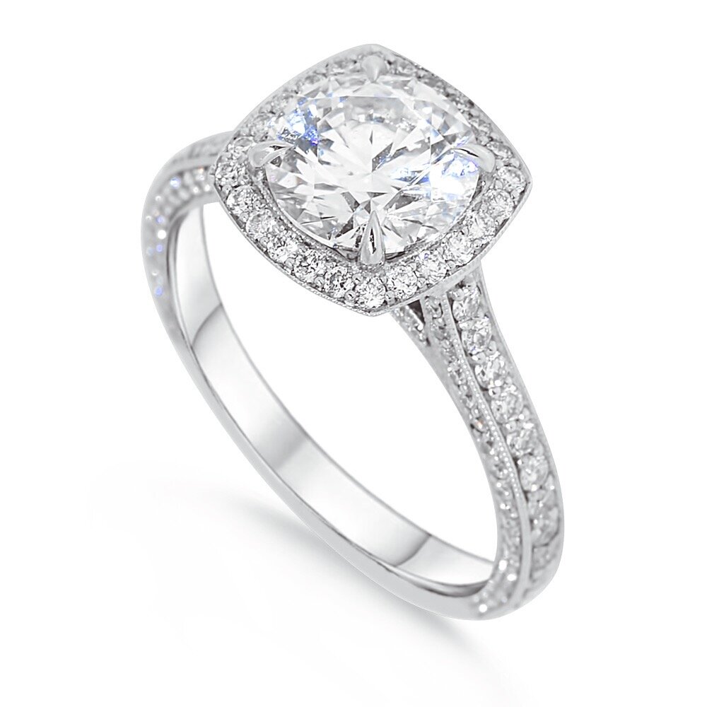 3-Side Pavé Cushion Halo Ring