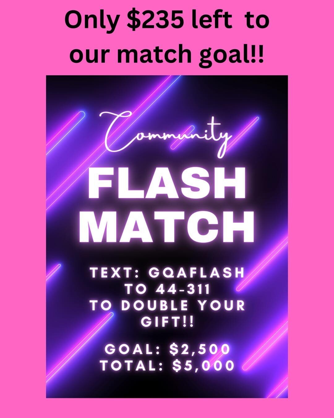 We only need $235 to reach our match goal! 

Thank you to all that have given - the $10 and $25 donations are what makes a match like this go. Please share this with a friend and ask them if they can give.