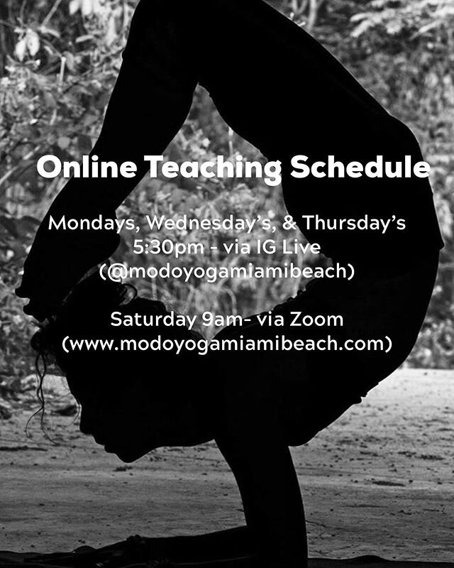 Hey fellow yoga practitioner friends ! I thought I should update you all with my online teaching schedule. All of my teachings are offered in support of, and through, @modoyogamiamibeach. The classes streamed live through the MYMB IG account are By D