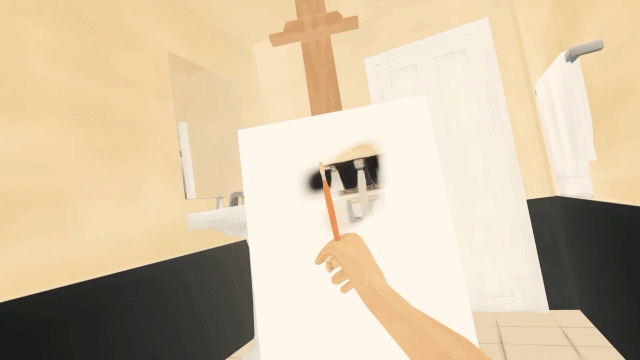 There is an easel and canvas next to the tub. You pick up the brush and begin painting. It is a self portrait, your toes break the surface of the water.