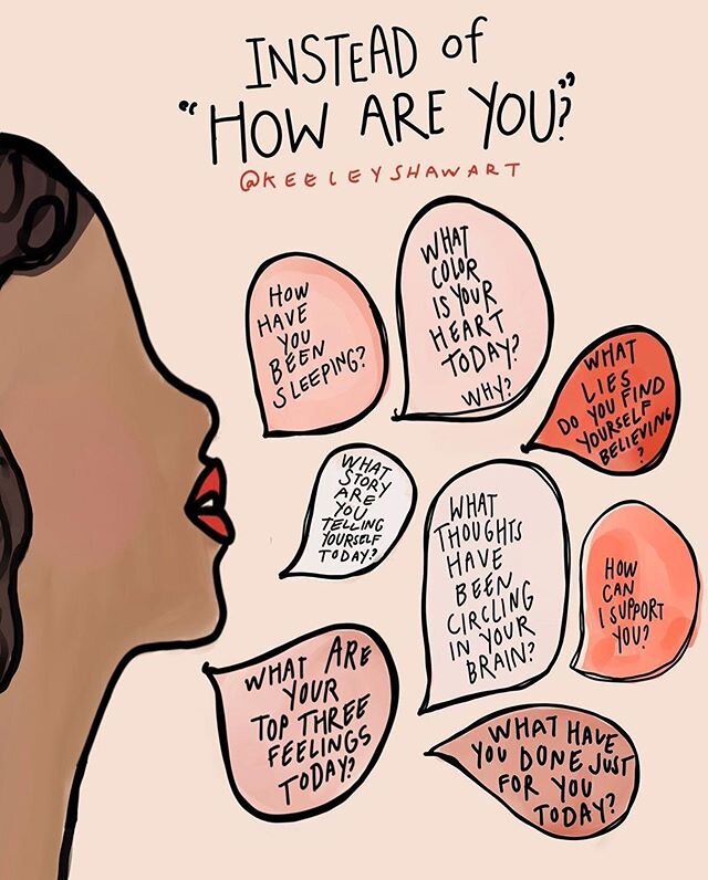&lsquo;How are you?&rsquo; can be an overwhelming question. Good. Fine. Alright. How often do you collapse your experience into one of these answers? Try these out on yourself and others. Post by @keeleyshawart. Thanks for reposting @hannahlynn_warne
