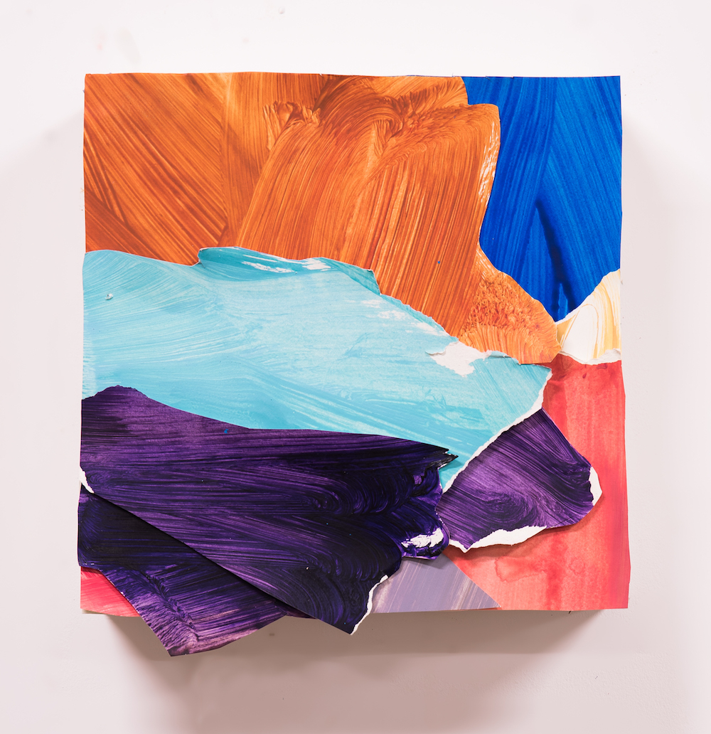 Punch-drunk #6 10”x10”, acrylic and paper on panel, 2019