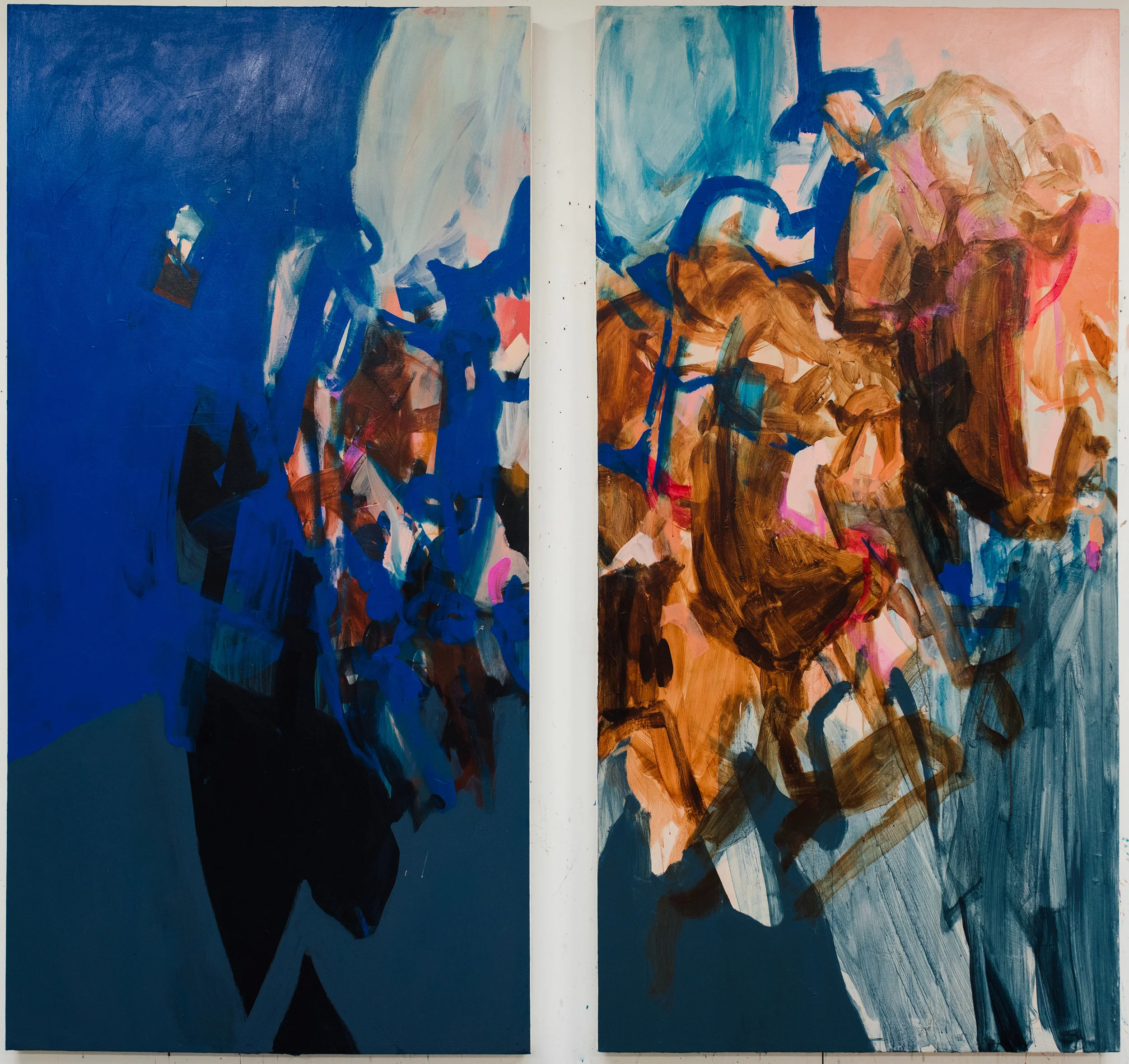 Tuck and Roll #1-2 42”x84” each, acrylic on canvas, 2018, available