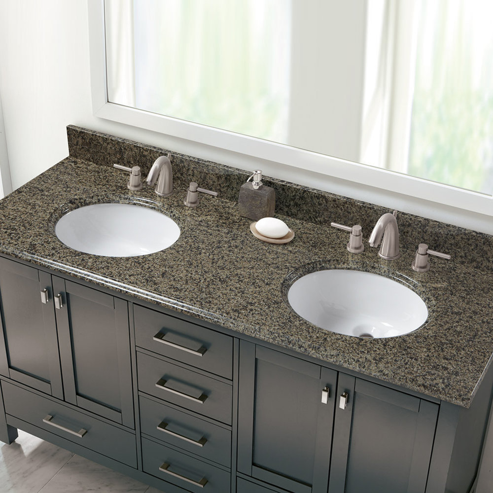 Quadro Granite Double Basin Vanity Top, Granite Double Sink Vanity Top