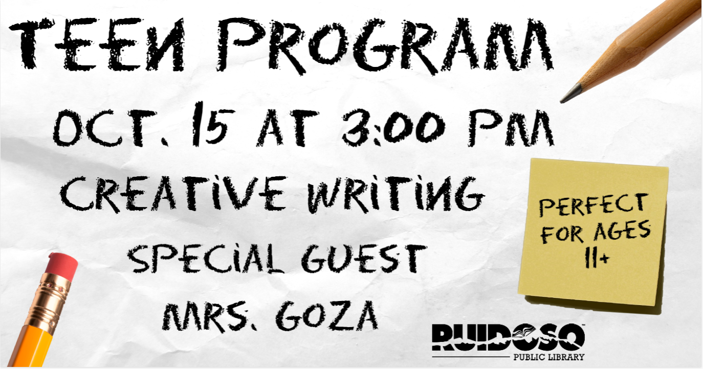 Teens, it’s time to grab your pencils and get your thinking caps on for a creative writing program at the Ruidoso Public Library. 