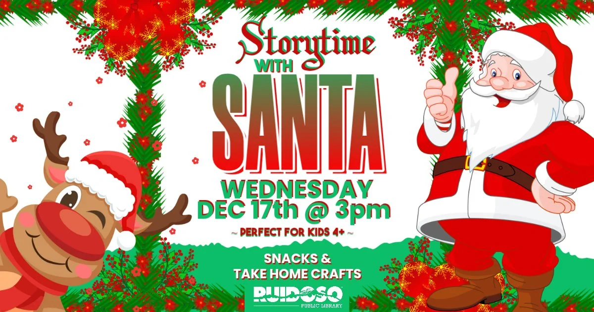 Hey kids! A very special guest, all the way from the North Pole, will be making a quick stop at the Ruidoso Public Library on Wednesday, December 17th at 3pm. 