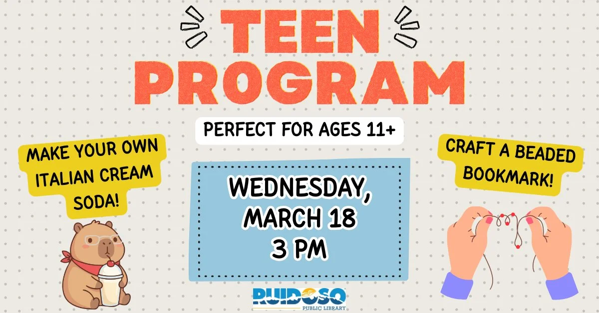 ¡Atención, adolescentes! Acompáñennos en la biblioteca el miércoles 18 de marzo a las 3 p. m. 