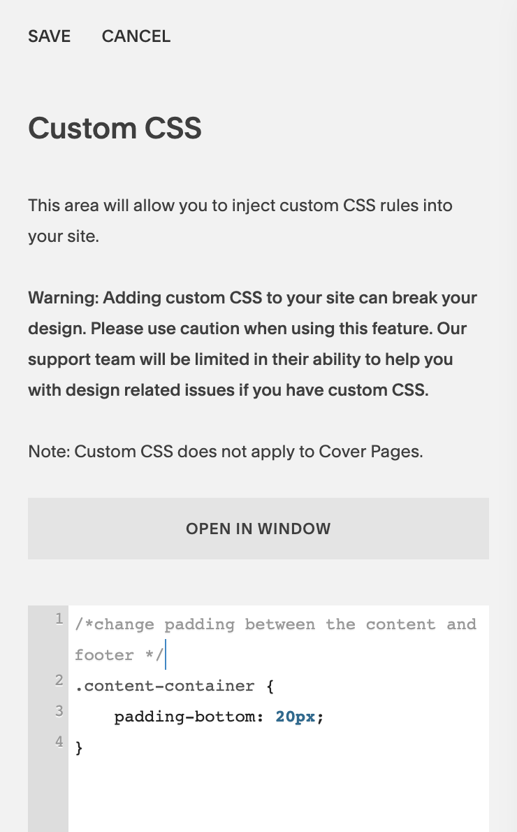Changing the spacing in the Galapagos template to remove padding between the content and footer.