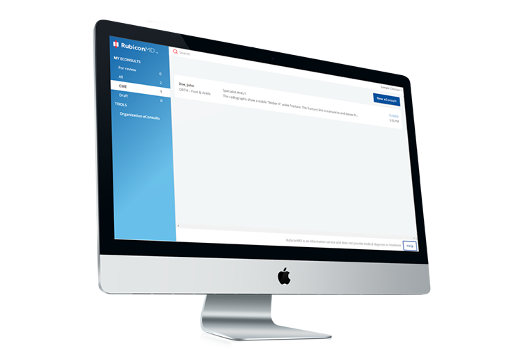 Computer screen displaying RubiconMD’s econsult web app.