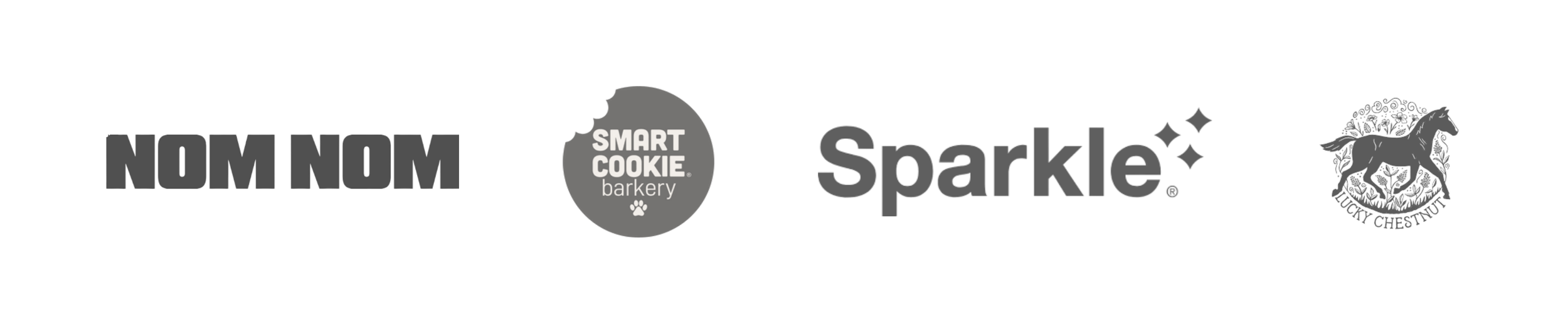 A selection of pet industry brand logos, including NomNom and Smart Cookie, who have partnered with Allison Mae for commercial and branding photography.