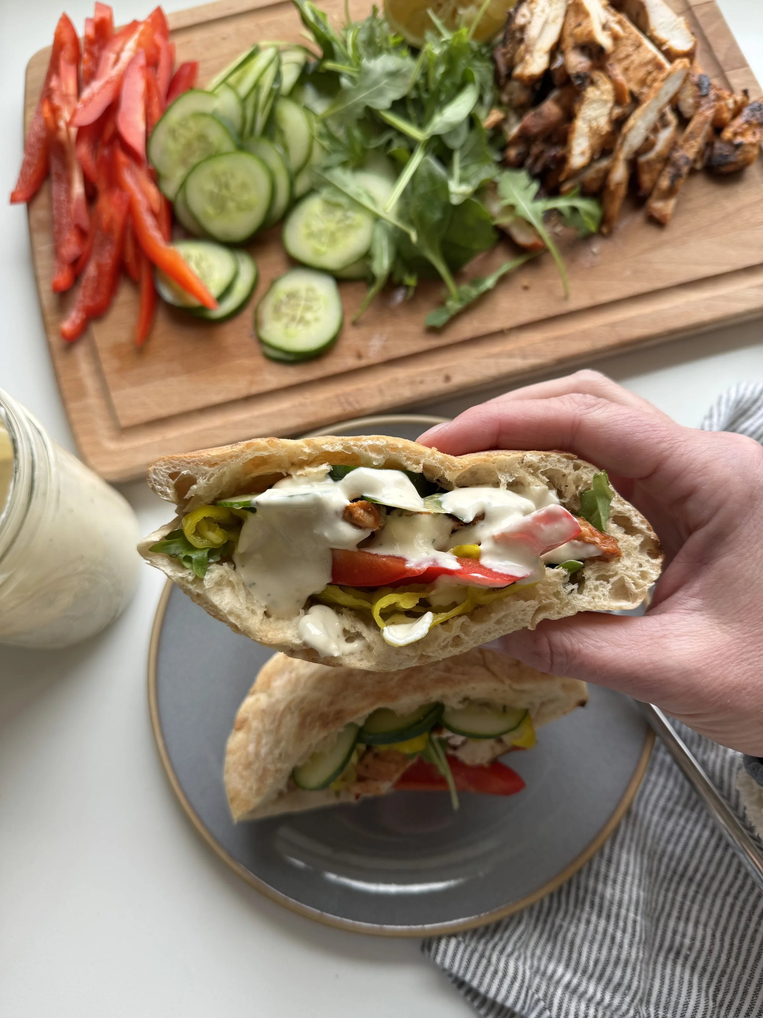 Chicken Shawarma Pitas with Garlic Sauce