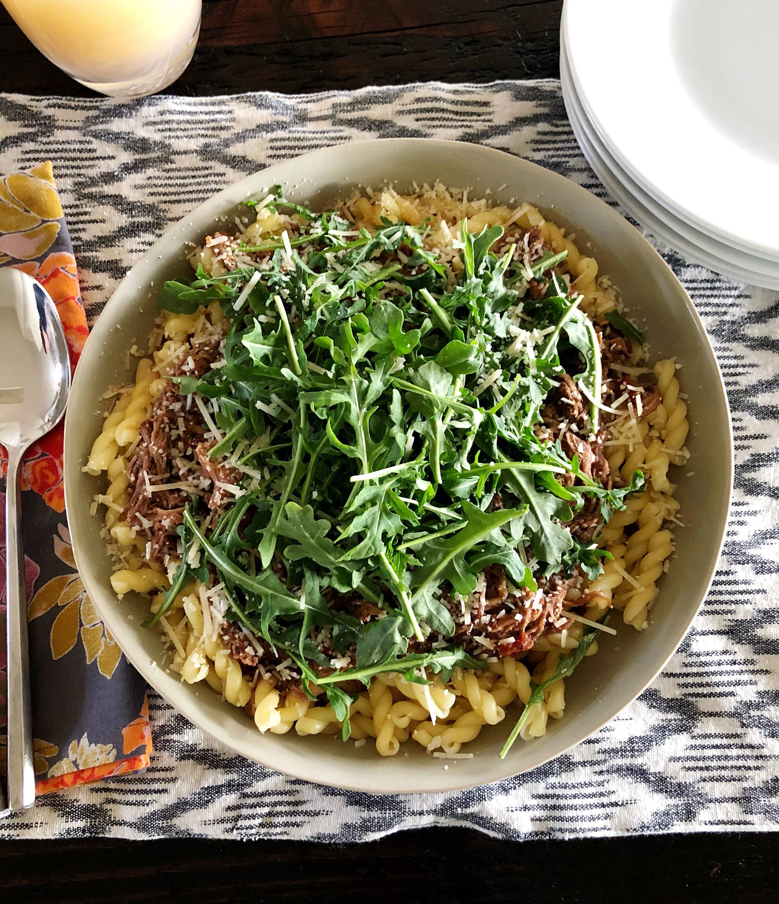 Pork Ragu with Pasta and Arugula