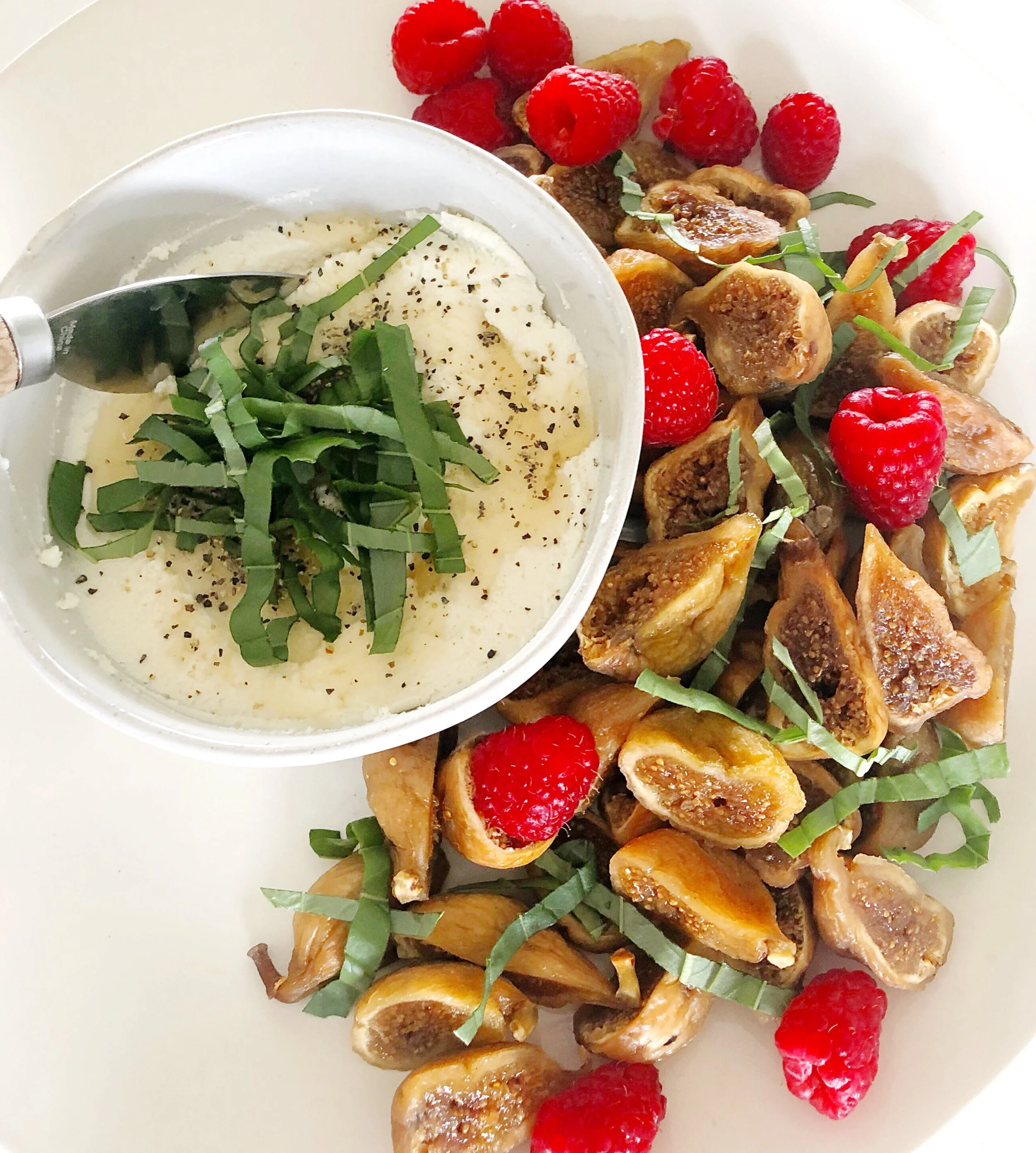 Figs with Honeyed Goat Cheese, Black Pepper and Basil