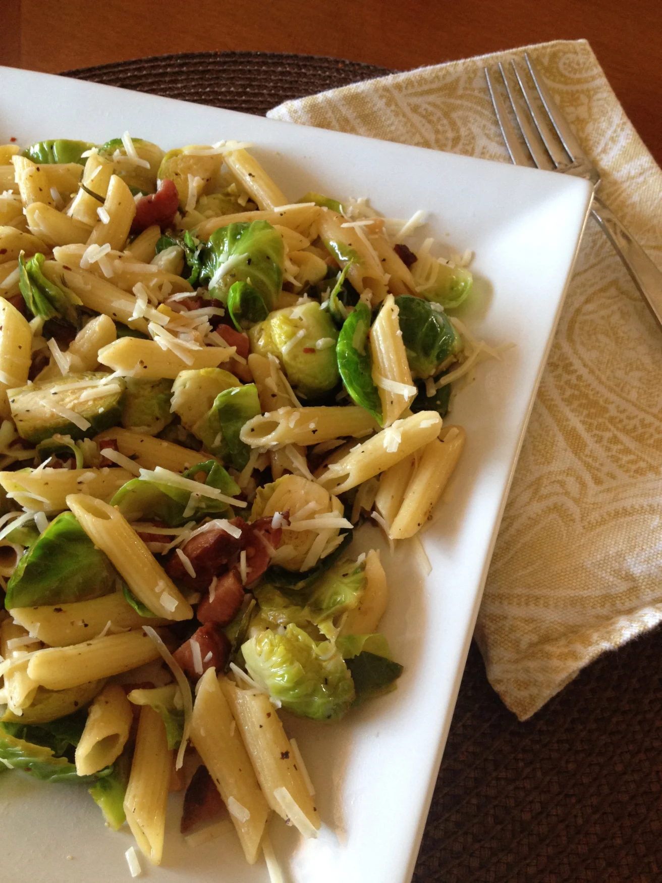 Pasta with Brussel Sprouts and Bacon