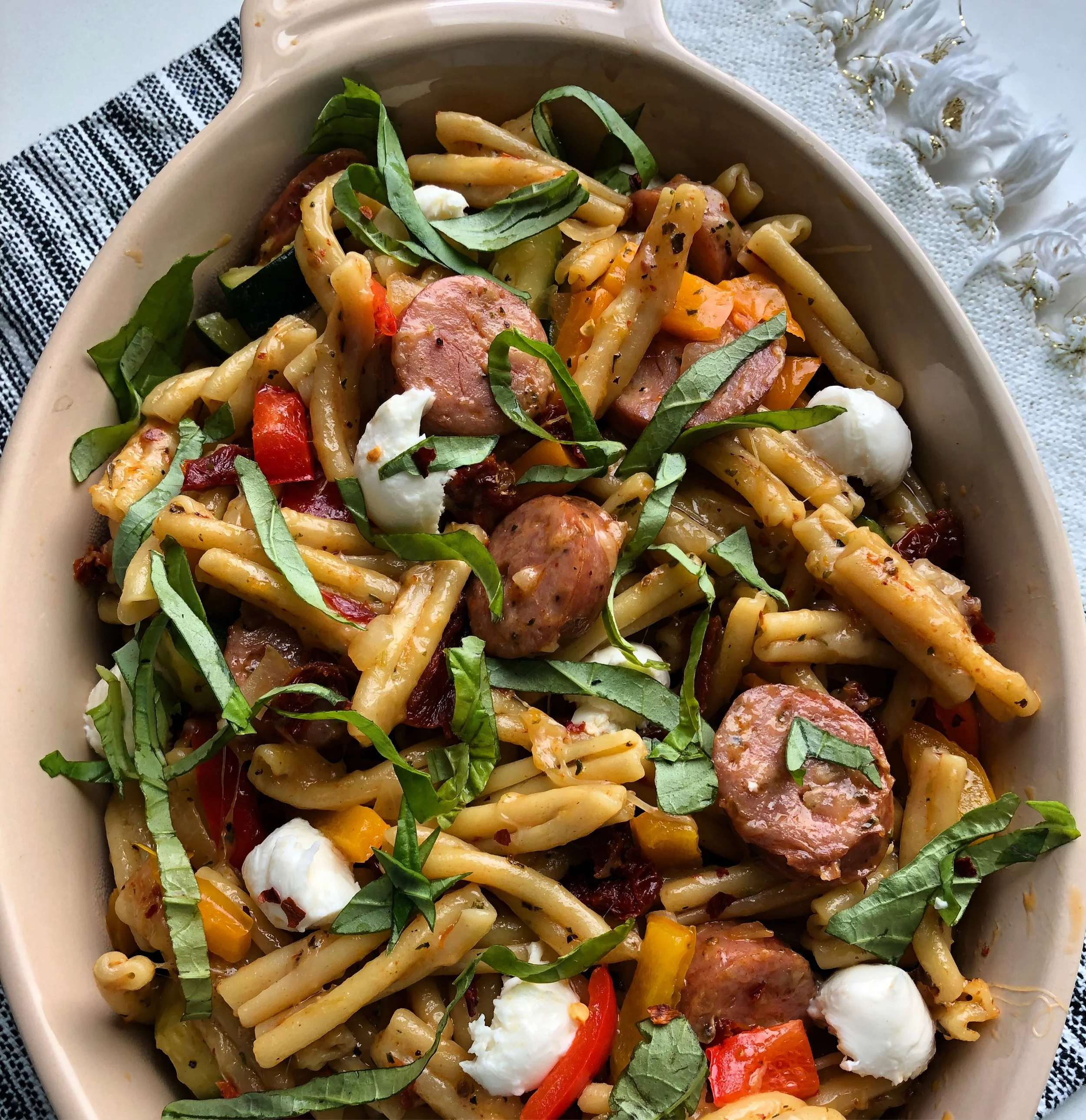 Sundried Tomato Pasta with Peppers and Chicken Sausage