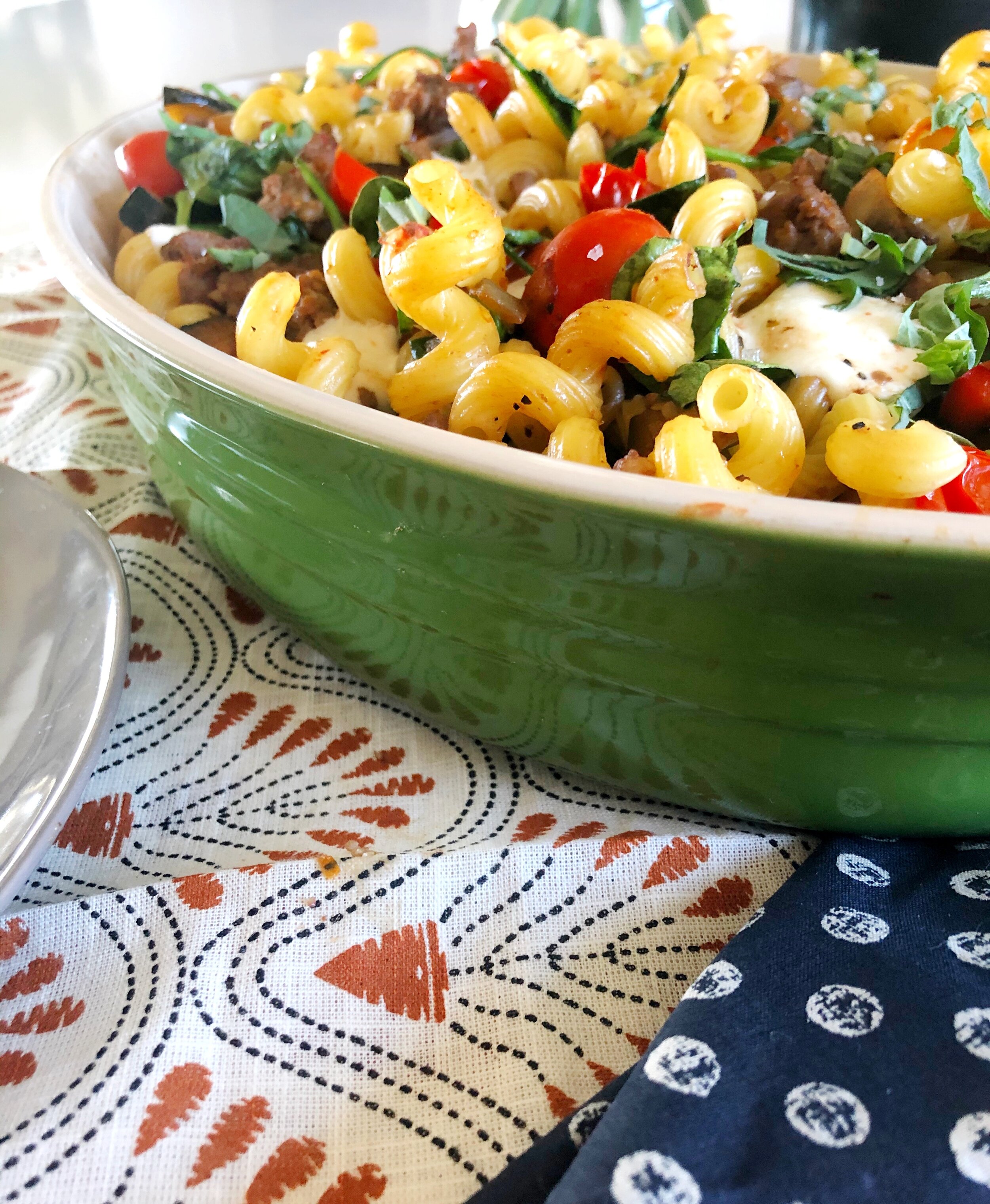 Salt Stone Balsamic Cavatelli Tomatoes — And Pasta Italian Sausage, and Mozzarella with The