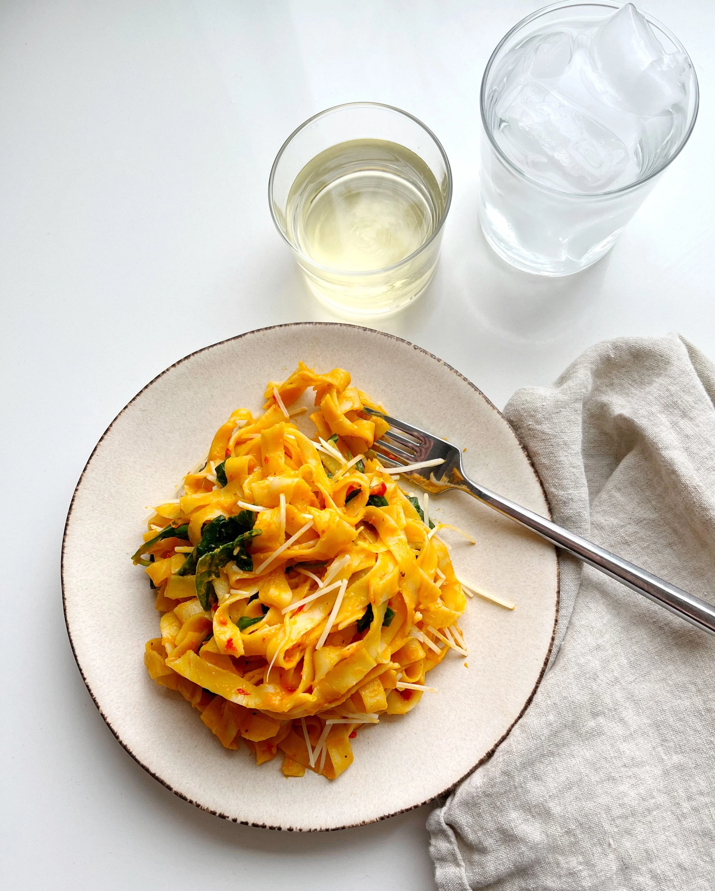 Spicy Calabrian Chili Fettuccini  with Creamy Pumpkin and Parmesan Cheese
