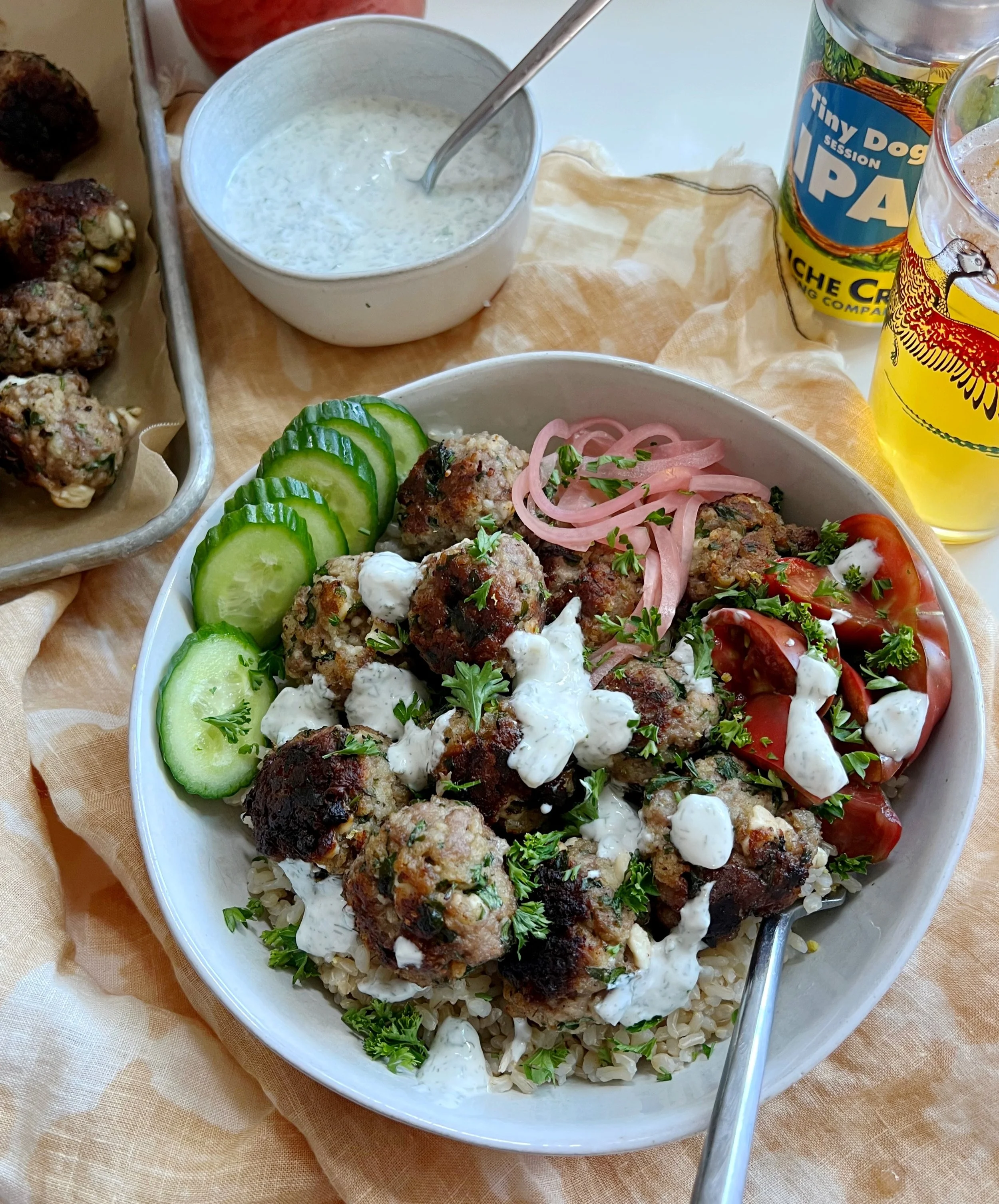 Lamb and Feta Meatballs with Creamy Cucumber Dill Sauce