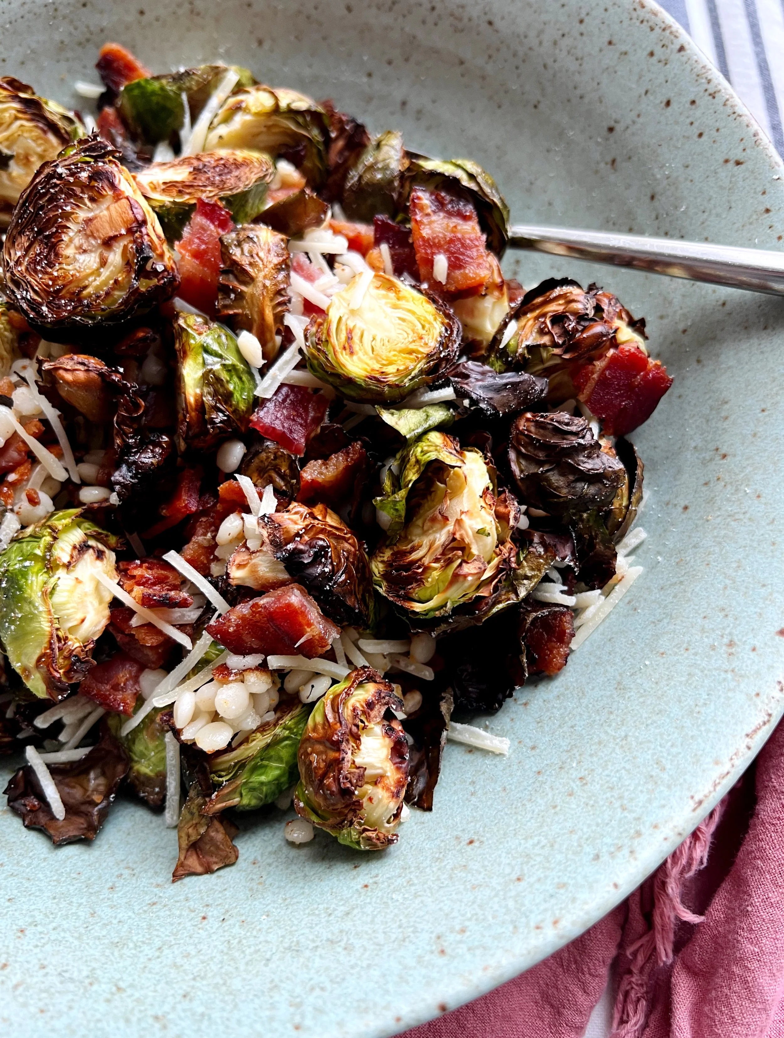 Crispy Brussel Sprouts with Pearled Couscous and Bacon