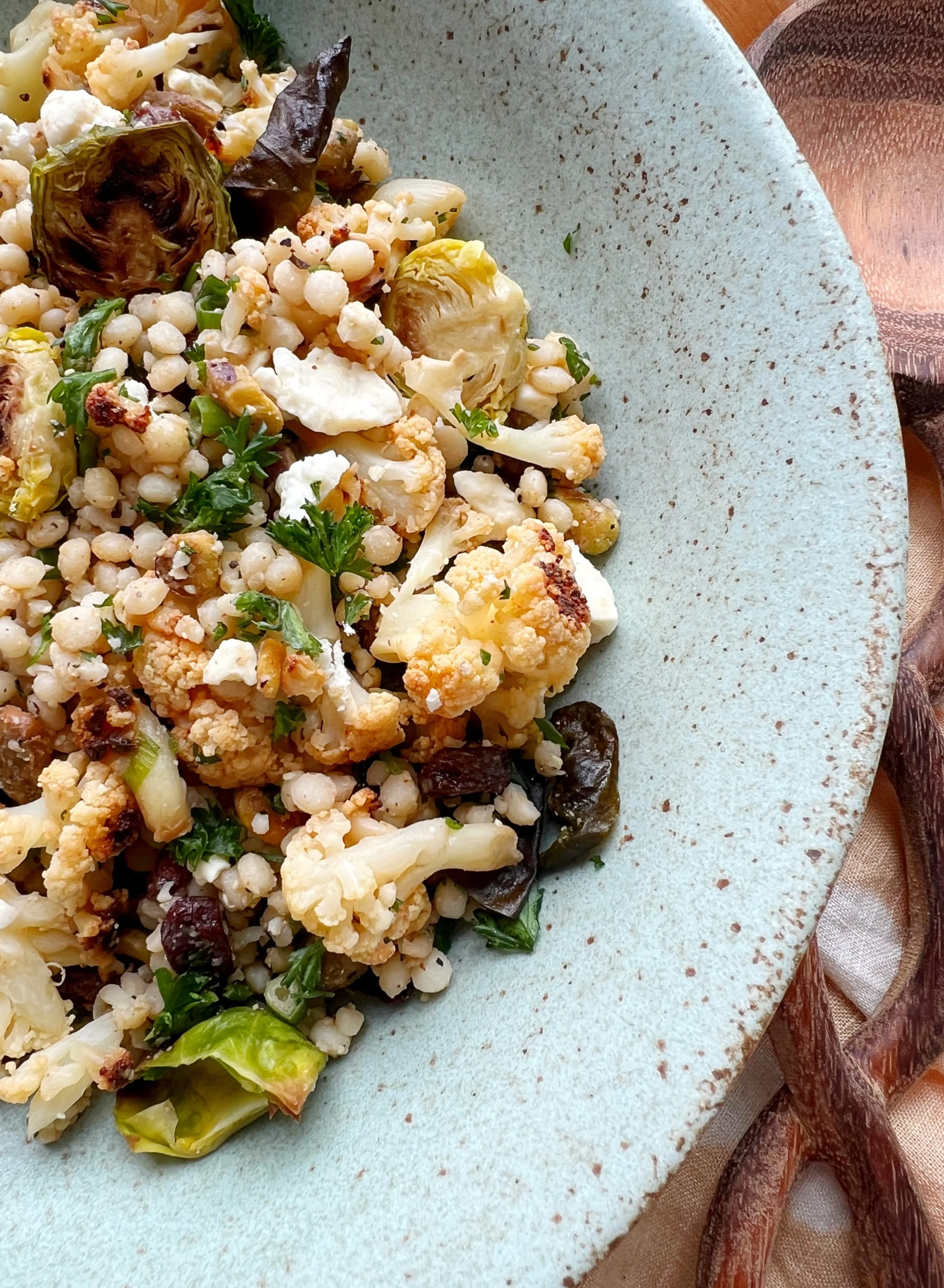 Warm Moroccan Roasted Cauliflower and Brussel Sprout Salad