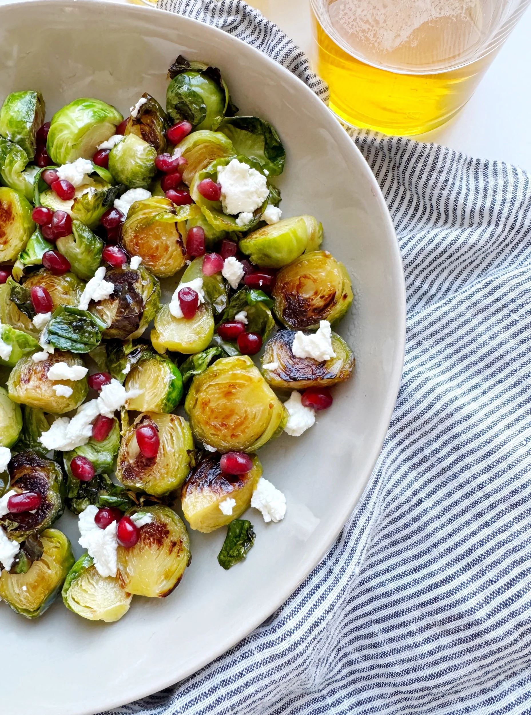 Ale Caramelized Brussel Sprouts with Pomegranate and Goat Cheese