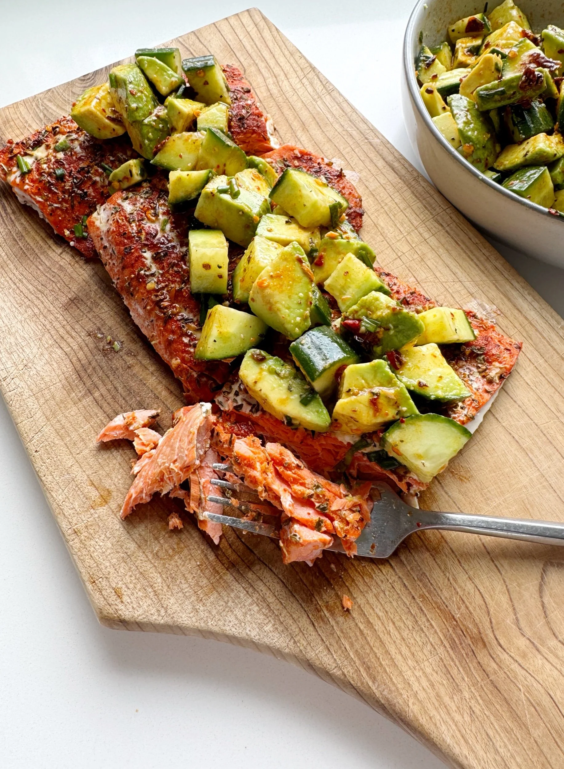 Blackened Salmon with Cucumber and Avocado Salad