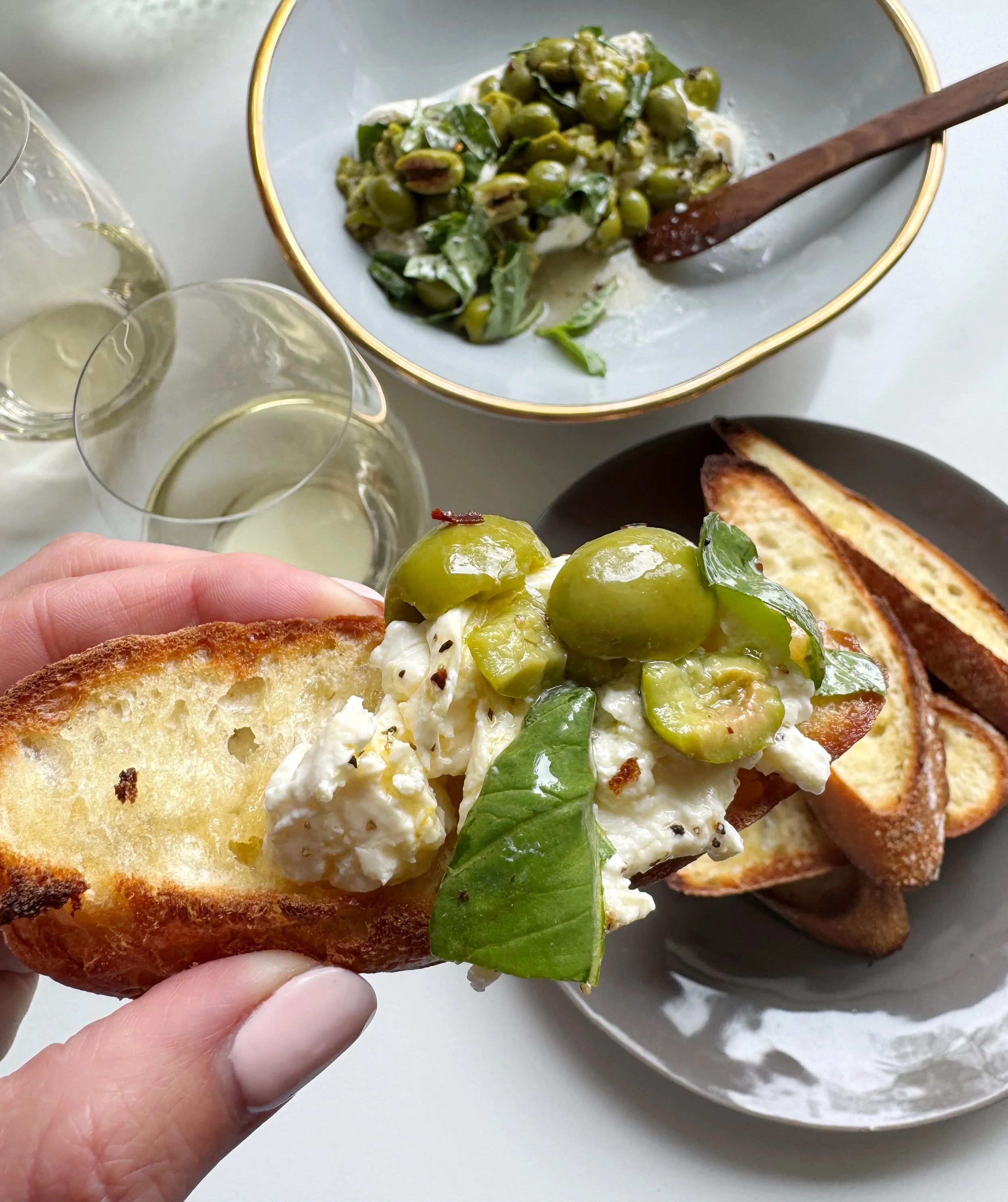 Smashed Olives and Burrata