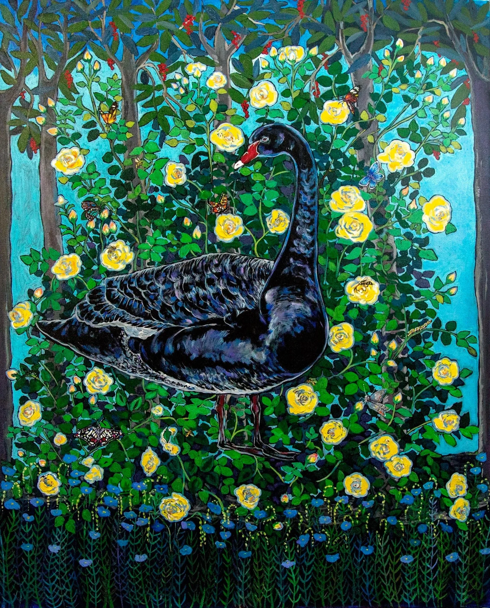Black Swan, yellow rose