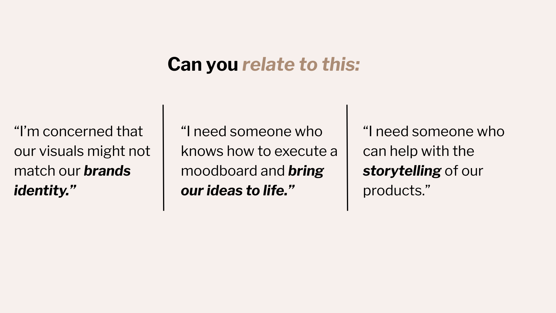 hello falcon studio asking their beauty brand clients if they relate to certain thoughts they may have about booking a photographer