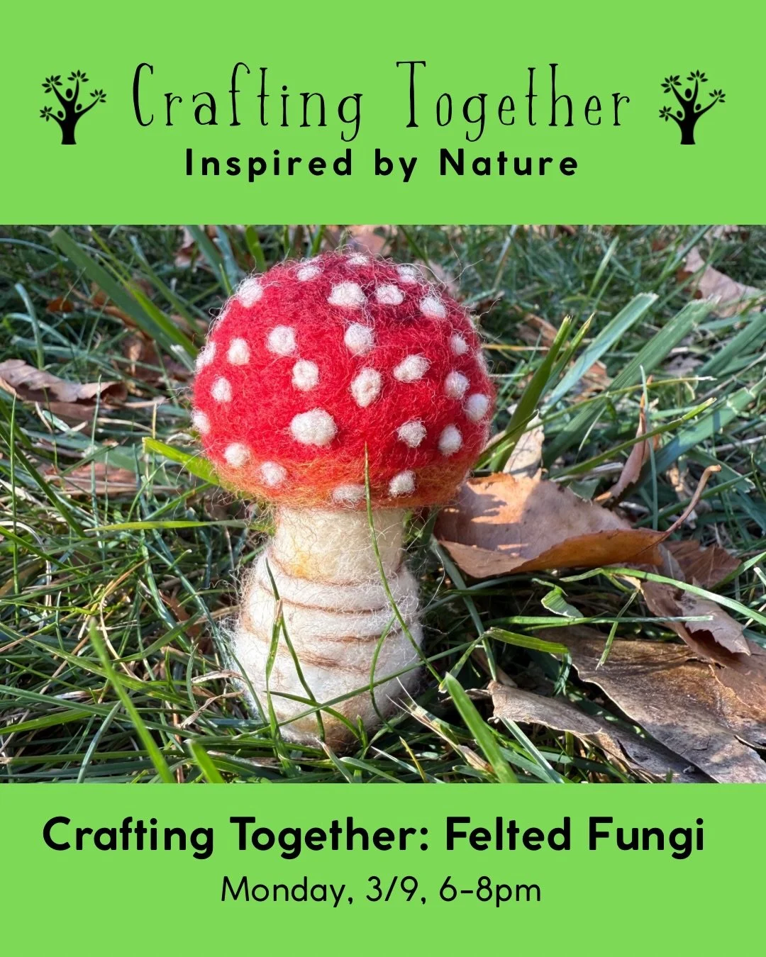 Next week! 
Crafting Together&mdash;Felted Fungi! Beginner friendly, all materials provided. March 9, 6-8pm at the Verona Maker Space.

Makers and Mini&rsquo;s: Pincones! Wednesday, 10-11am,  bring your littles with you and have fun making art with p