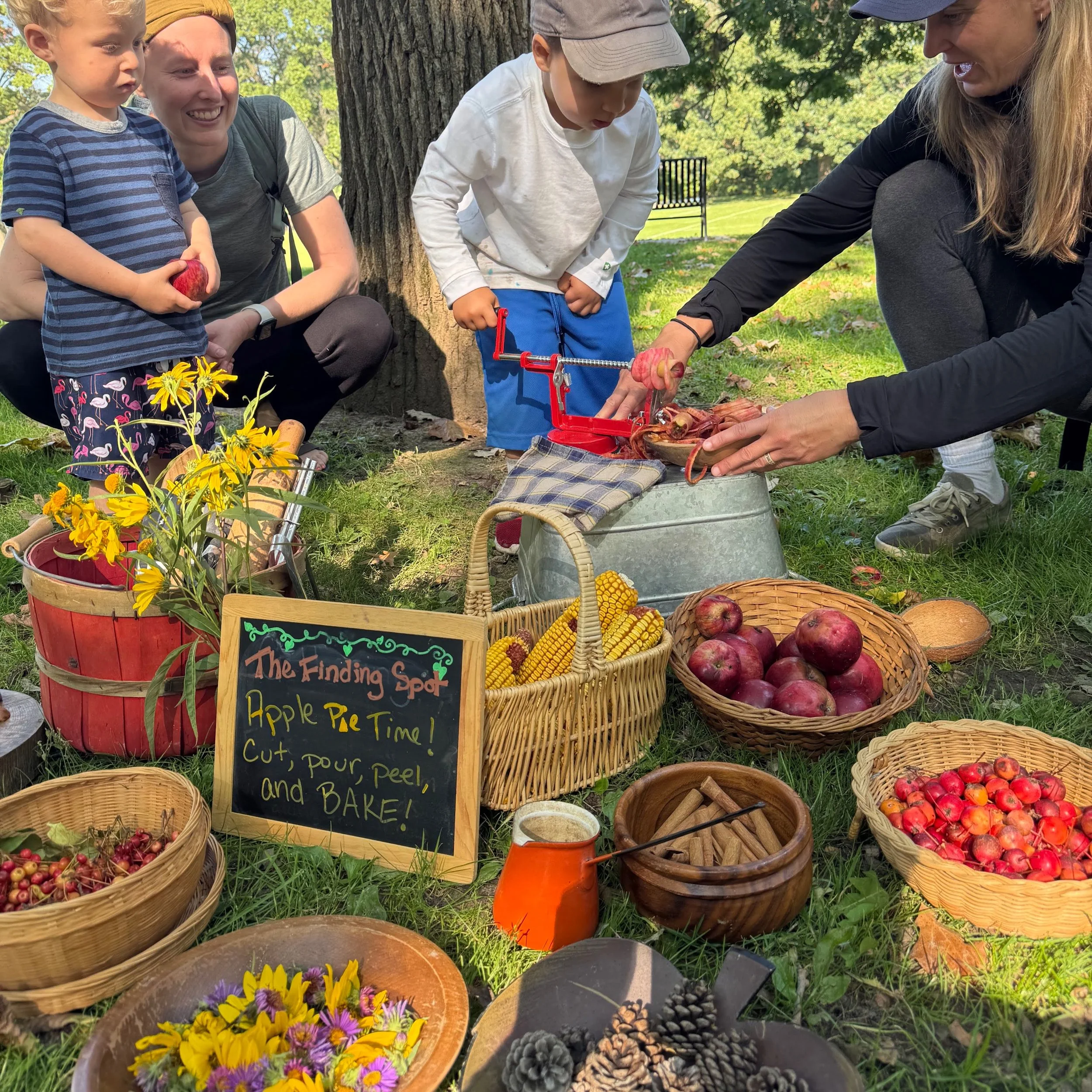 🍎What to expect at a Naturing class part 3: The FINDING SPOT. After our story circle, we all go on a mini hike to the Finding Spot, often on a mission to look for or notice things about our park along the way. The Finding Spot is where the kids will
